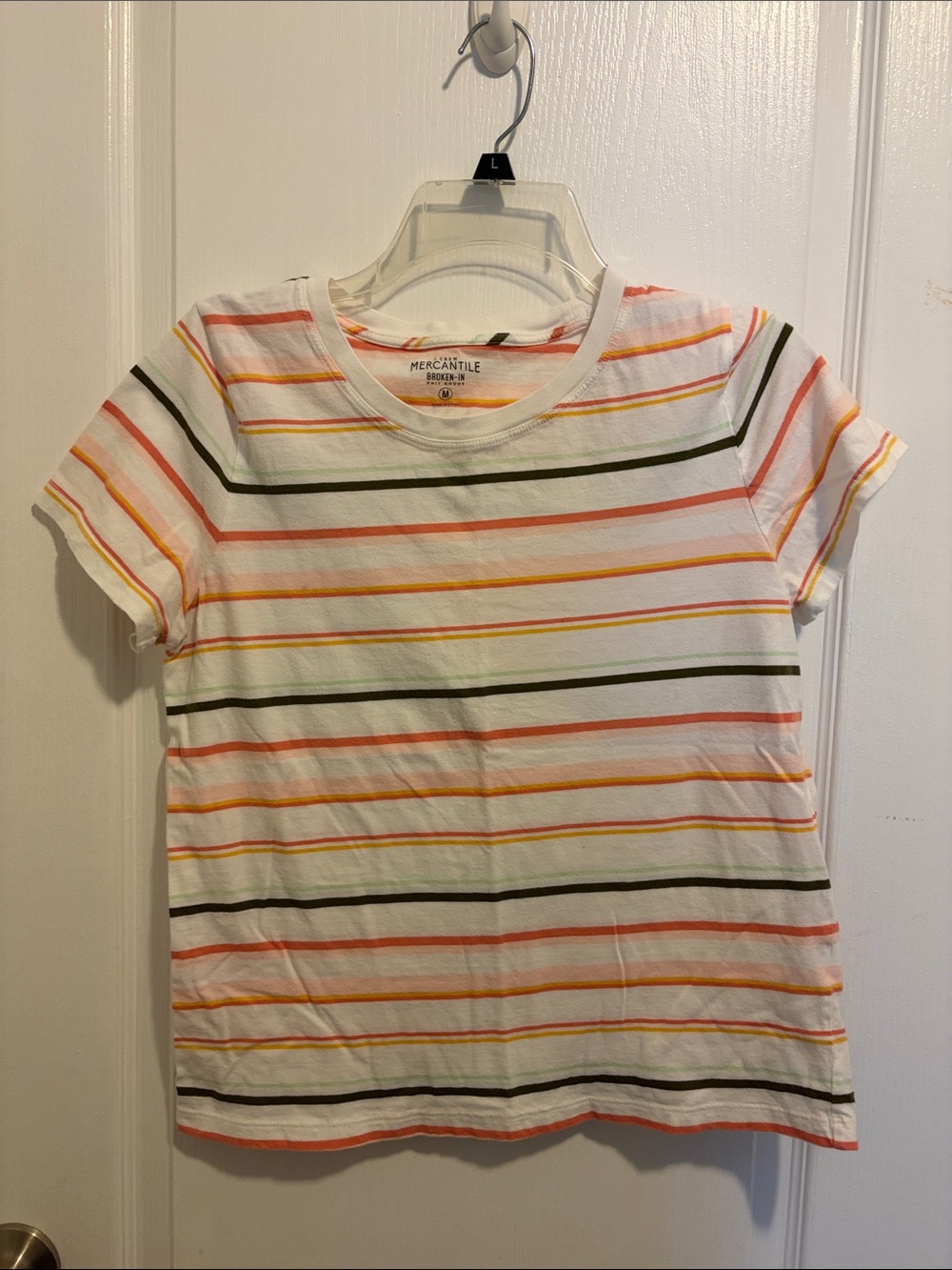 J. Crew Mercantile Striped Crewneck Tee - White with Multi Stripes